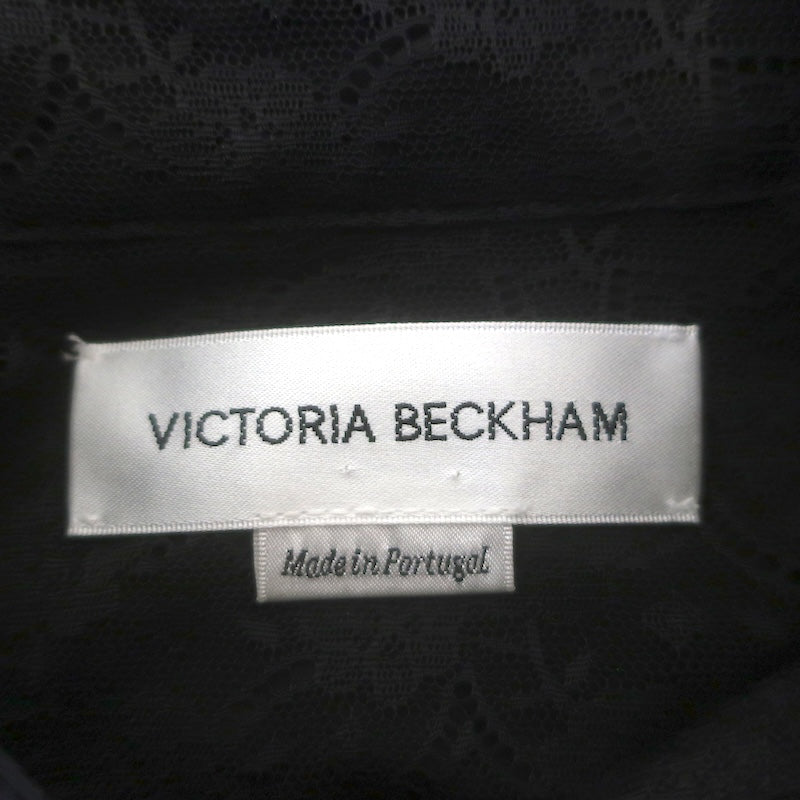 Victoria Beckham Monogram Lace Collared Shirt Black Size 6 Long Sleeve Top