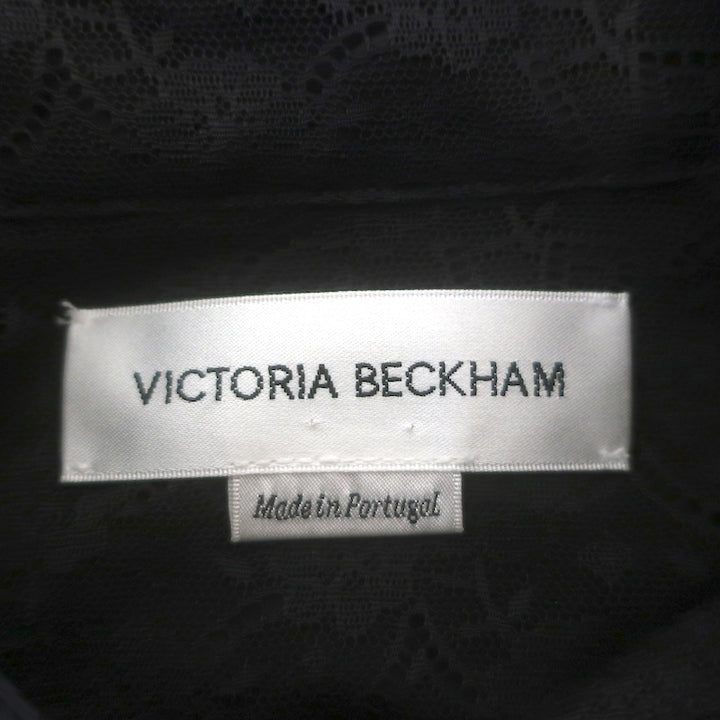 Victoria Beckham Monogram Lace Collared Shirt Black Size 6 Long Sleeve Top