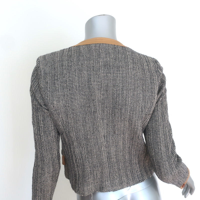 Isabel Marant Etoile Kacie Leather-Trim Tweed Jacket Gray/Camel Size 40