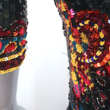 Alice + Olivia Jae Sequin Gown Black/Multi Size 0 Cutout-Back Maxi Dress