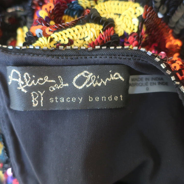 Alice + Olivia Jae Sequin Gown Black/Multi Size 0 Cutout-Back Maxi Dress