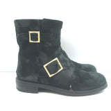 Jimmy Choo Youth Biker Boots Black Waxed Suede Size 38.5 Flat Ankle Boots