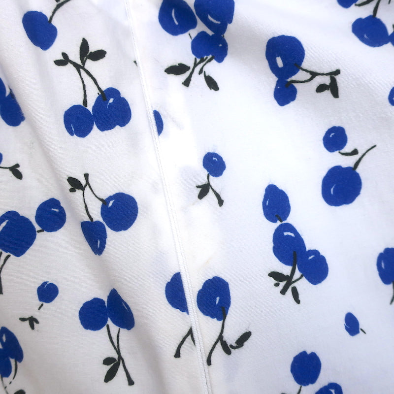 HVN Puff Sleeve Midi Dress White Cherry Print Smocked Stretch Cotton Size 0