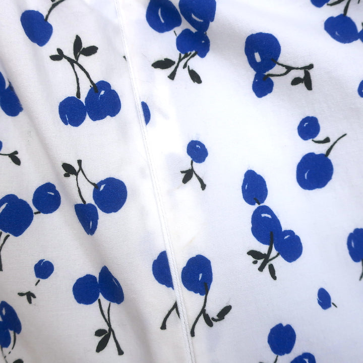HVN Puff Sleeve Midi Dress White Cherry Print Smocked Stretch Cotton Size 0