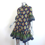 La DoubleJ Choux Ruffled Mini Shirtdress Navy Eye Print Cotton Size Extra Small