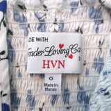 HVN Puff Sleeve Midi Dress White Cherry Print Smocked Stretch Cotton Size 0