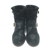 Jimmy Choo Youth Biker Boots Black Waxed Suede Size 38.5 Flat Ankle Boots
