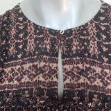 Ulla Johnson Belen Blouson-Sleeve Top Black/Brown Printed Silk Chiffon Size 0
