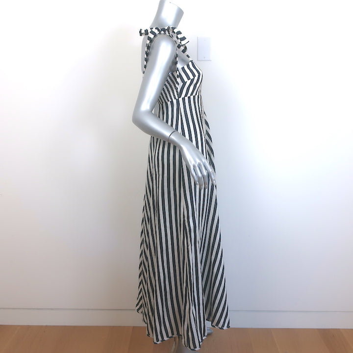 Zimmermann Honour Chevron Striped Tie-Strap Midi Dress Black/White Linen Size 1