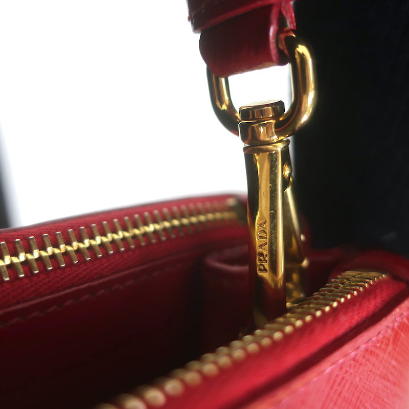 Prada Galleria Small Double-Zip Tote Red Saffiano Patent Leather Crossbody