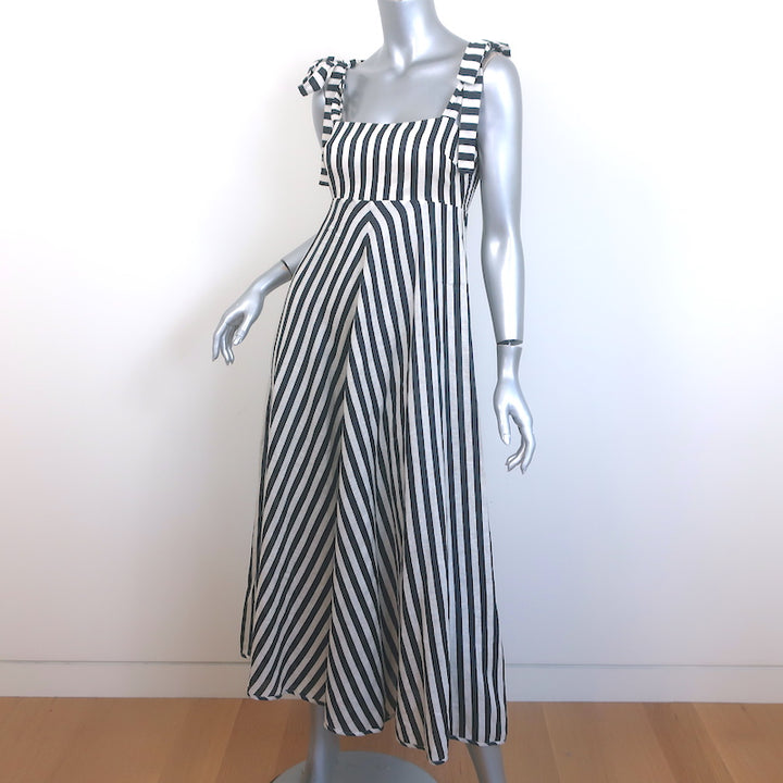 Zimmermann Honour Chevron Striped Tie-Strap Midi Dress Black/White Linen Size 1