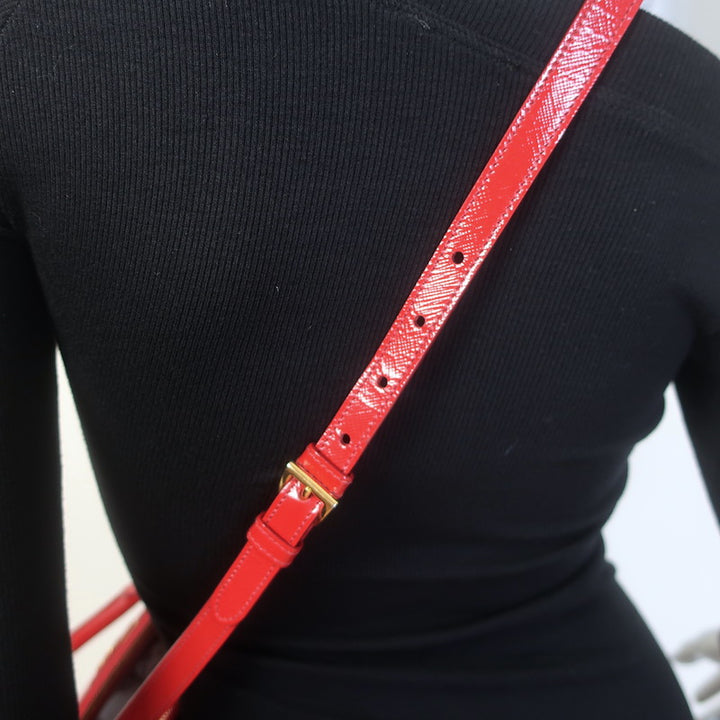 Prada Galleria Small Double-Zip Tote Red Saffiano Patent Leather Crossbody