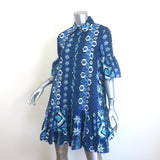 La DoubleJ Choux Ruffled Mini Shirtdress Blue Printed Cotton Size Extra Small