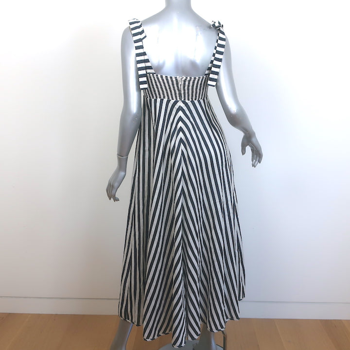 Zimmermann Honour Chevron Striped Tie-Strap Midi Dress Black/White Linen Size 1
