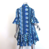 La DoubleJ Choux Ruffled Mini Shirtdress Blue Printed Cotton Size Extra Small