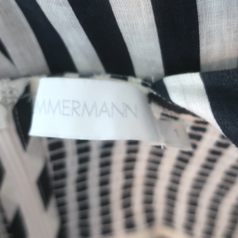 Zimmermann Honour Chevron Striped Tie-Strap Midi Dress Black/White Linen Size 1