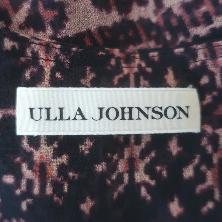 Ulla Johnson Belen Blouson-Sleeve Top Black/Brown Printed Silk Chiffon Size 0
