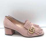 Gucci GG Marmont Fringed Suede Pumps Light Pink Size 37.5