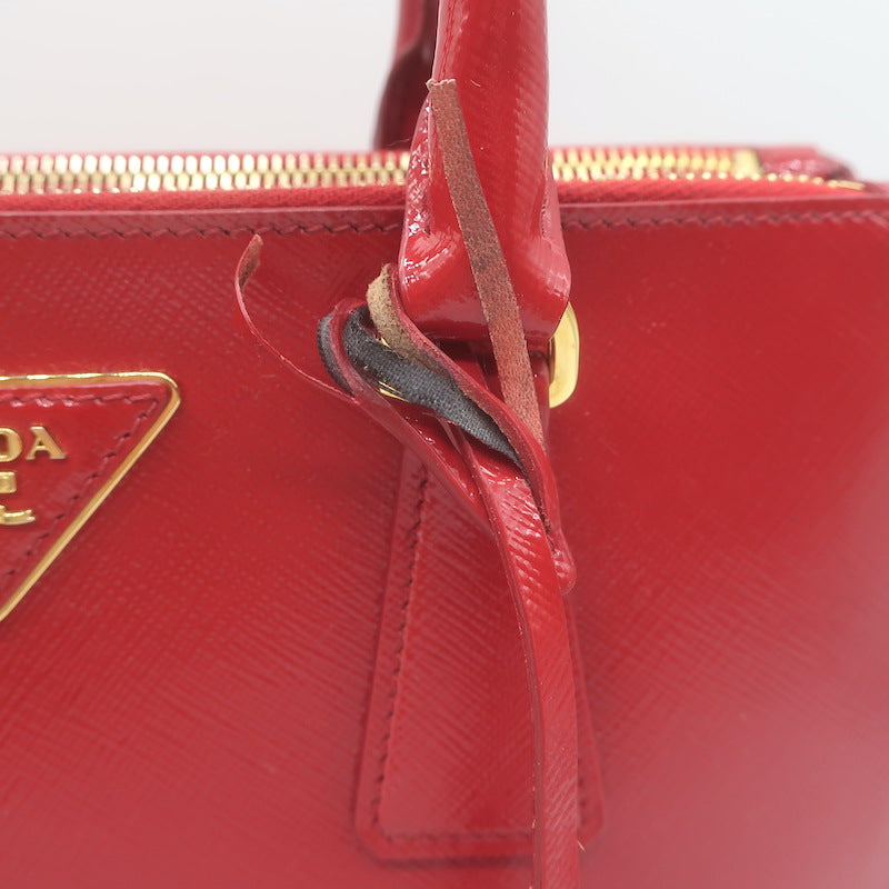 Prada Galleria Small Double-Zip Tote Red Saffiano Patent Leather Crossbody