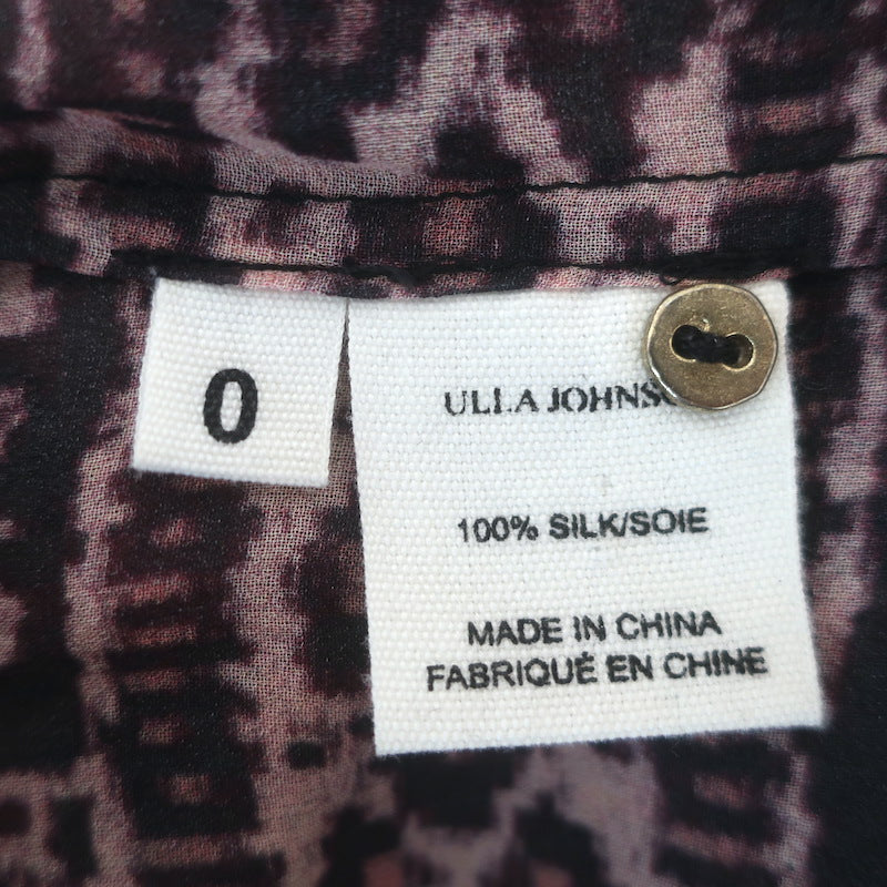 Ulla Johnson Belen Blouson-Sleeve Top Black/Brown Printed Silk Chiffon Size 0