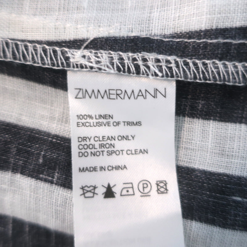 Zimmermann Honour Chevron Striped Tie-Strap Midi Dress Black/White Linen Size 1