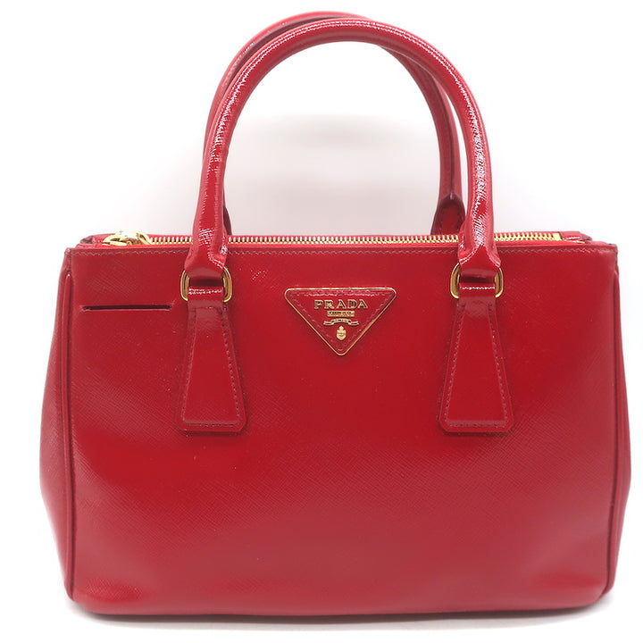 Prada Galleria Small Double-Zip Tote Red Saffiano Patent Leather Crossbody
