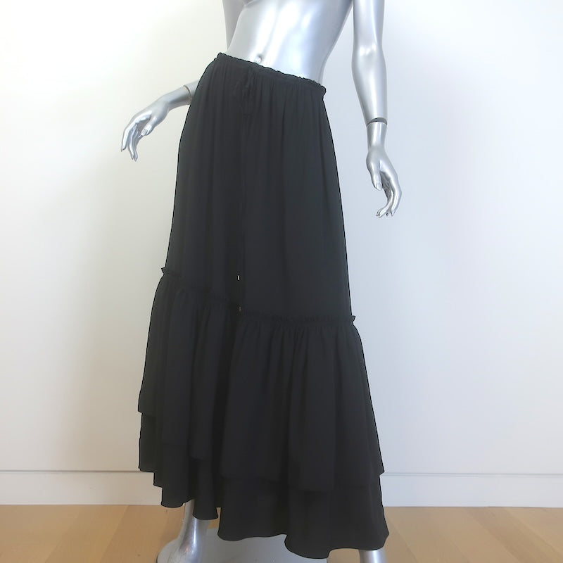 Chloe Ruffled Maxi Skirt Black Silk Crepe de Chine Size 38