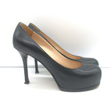 Yves Saint Laurent Tribtoo Platform Pumps Black Textured Leather Size 38.5