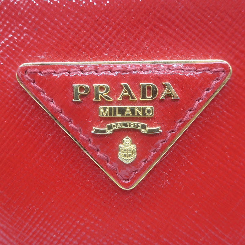 Prada Galleria Small Double-Zip Tote Red Saffiano Patent Leather Crossbody