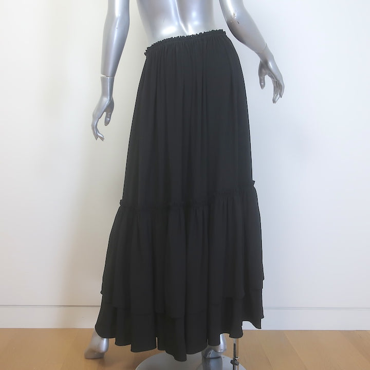 Chloe Ruffled Maxi Skirt Black Silk Crepe de Chine Size 38