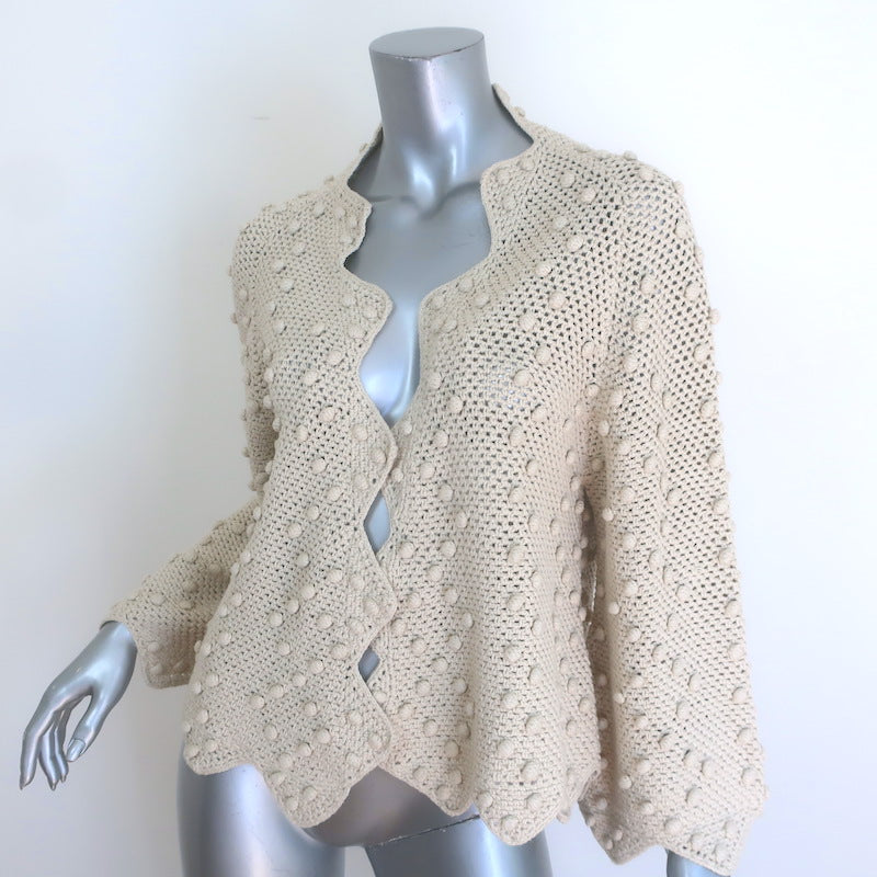 THE GREAT The Zig Zag Bobble Cardigan Ecru Cotton-Blend Size 0