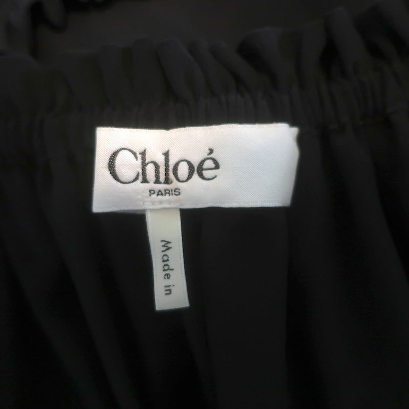 Chloe Ruffled Maxi Skirt Black Silk Crepe de Chine Size 38