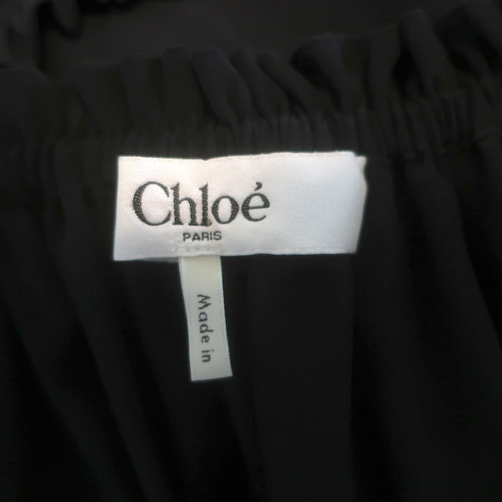 Chloe Ruffled Maxi Skirt Black Silk Crepe de Chine Size 38