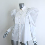 Aje Florence Faux Pearl-Trim Puff Sleeve Blouse White Cotton Size 4