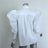 Aje Florence Faux Pearl-Trim Puff Sleeve Blouse White Cotton Size 4