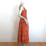 Ulla Johnson Isabela Tiered Midi Dress Papaya Printed Cotton Poplin Size 6