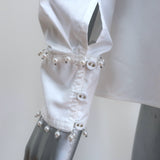 Aje Florence Faux Pearl-Trim Puff Sleeve Blouse White Cotton Size 4