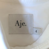 Aje Florence Faux Pearl-Trim Puff Sleeve Blouse White Cotton Size 4