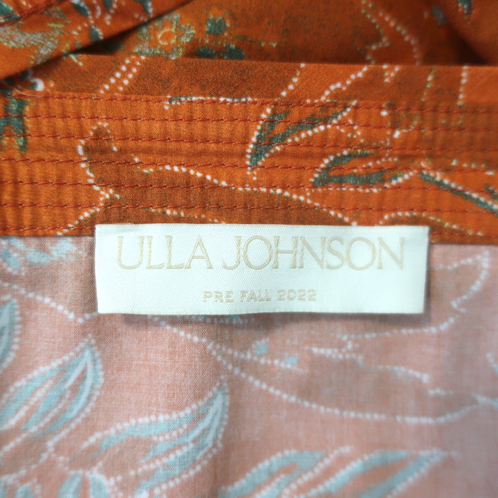 Ulla Johnson Isabela Tiered Midi Dress Papaya Printed Cotton Poplin Size 6