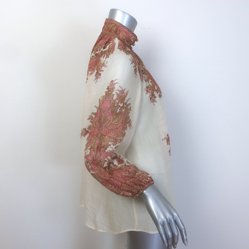 Zimmermann Brighton Button Up Blouse Ivory/Multi Paisley Print Ramie Size 0