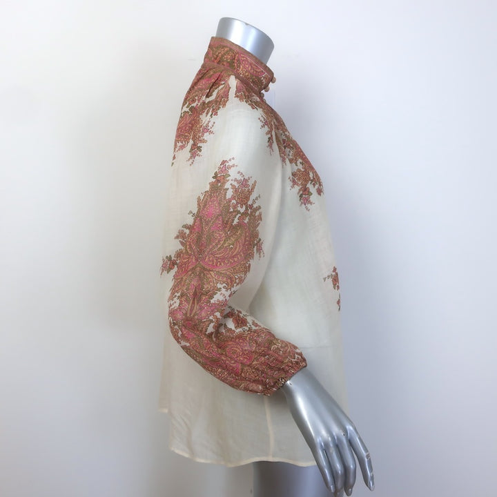 Zimmermann Brighton Button Up Blouse Ivory/Multi Paisley Print Ramie Size 0