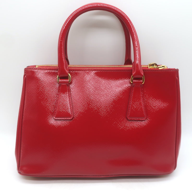 Prada Galleria Small Double-Zip Tote Red Saffiano Patent Leather Crossbody