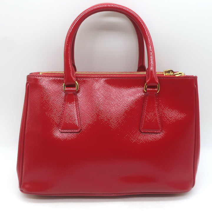 Prada Galleria Small Double-Zip Tote Red Saffiano Patent Leather Crossbody