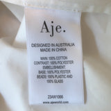 Aje Florence Faux Pearl-Trim Puff Sleeve Blouse White Cotton Size 4