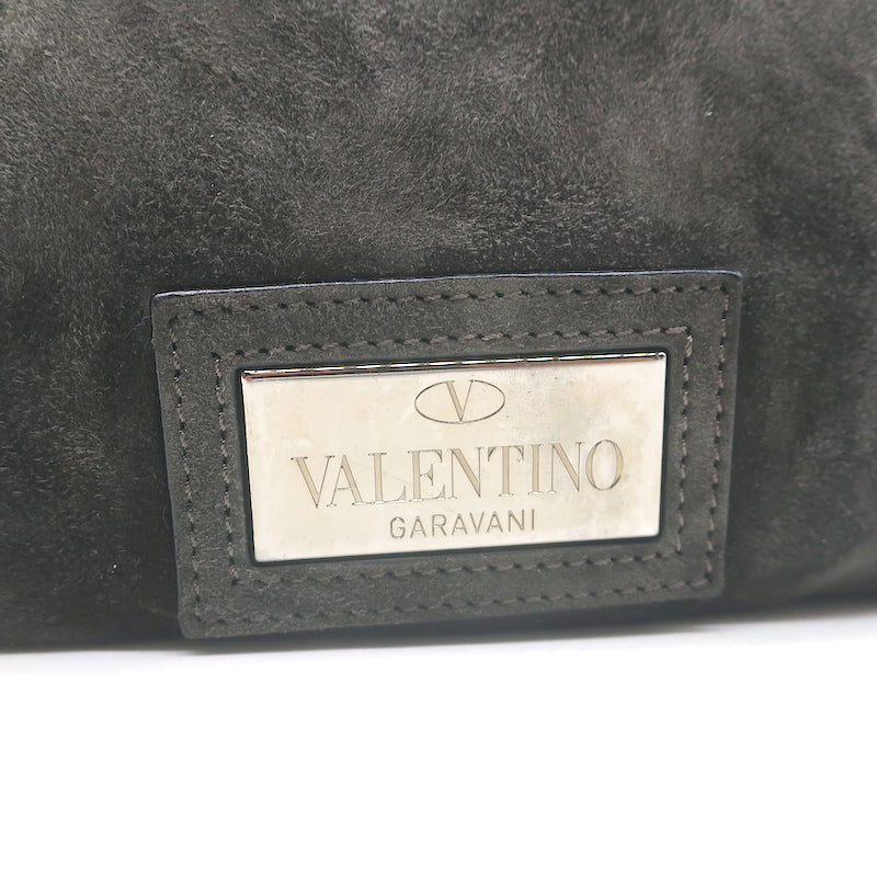 Valentino Nuage Bow Tote Very Dark Brownish Gray Suede Medium Shoulder Bag