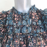 Ulla Johnson Nicola Ruffled Sleeveless Top Indigo Lurex Printed Chiffon Size 2