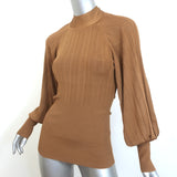 Zimmermann Open-Back Blouson Sleeve Sweater Brown Ribbed Knit Size 0