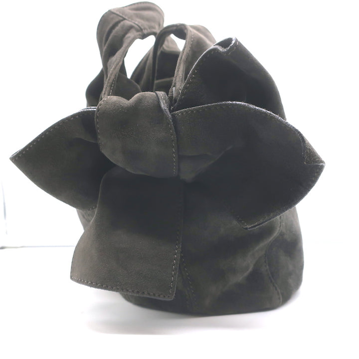 Valentino Nuage Bow Tote Very Dark Brownish Gray Suede Medium Shoulder Bag