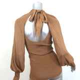 Zimmermann Open-Back Blouson Sleeve Sweater Brown Ribbed Knit Size 0