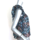 Ulla Johnson Nicola Ruffled Sleeveless Top Indigo Lurex Printed Chiffon Size 2